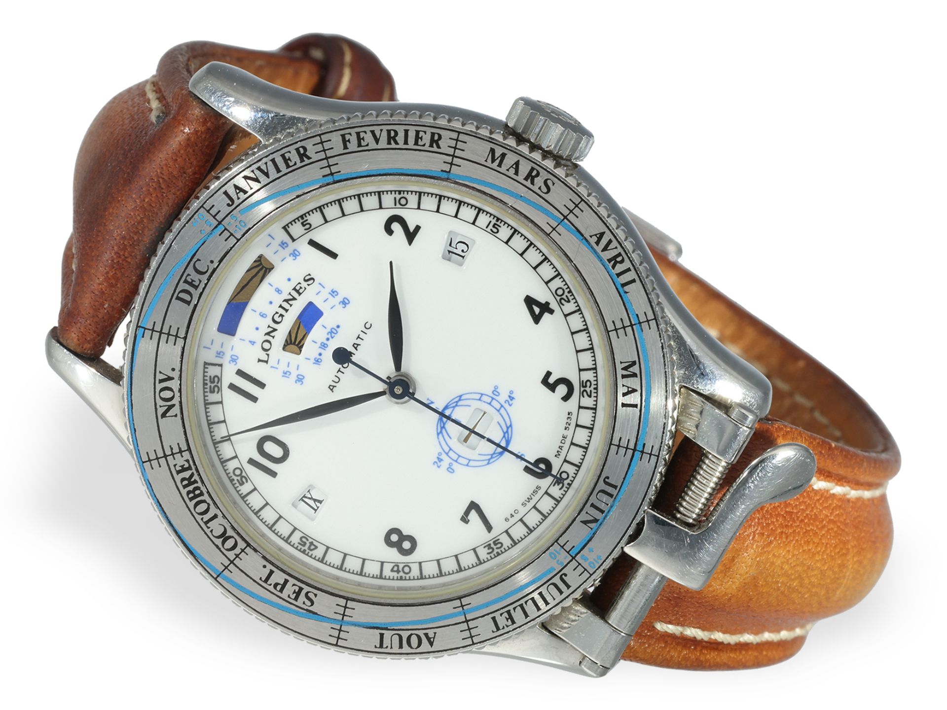 Wristwatch: rare astronomical Longines Ref. 5235 "Ephemerides Solaires", limited No.117/1000, 1989