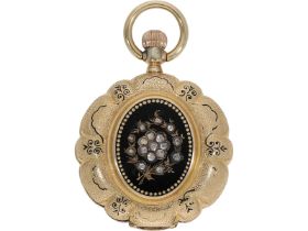 Taschenuhr: Gold/Emaille Prunksavonnette mit Diamantbesatz, Monard Geneve um 1870: Ca. Ø 37mm, ca.