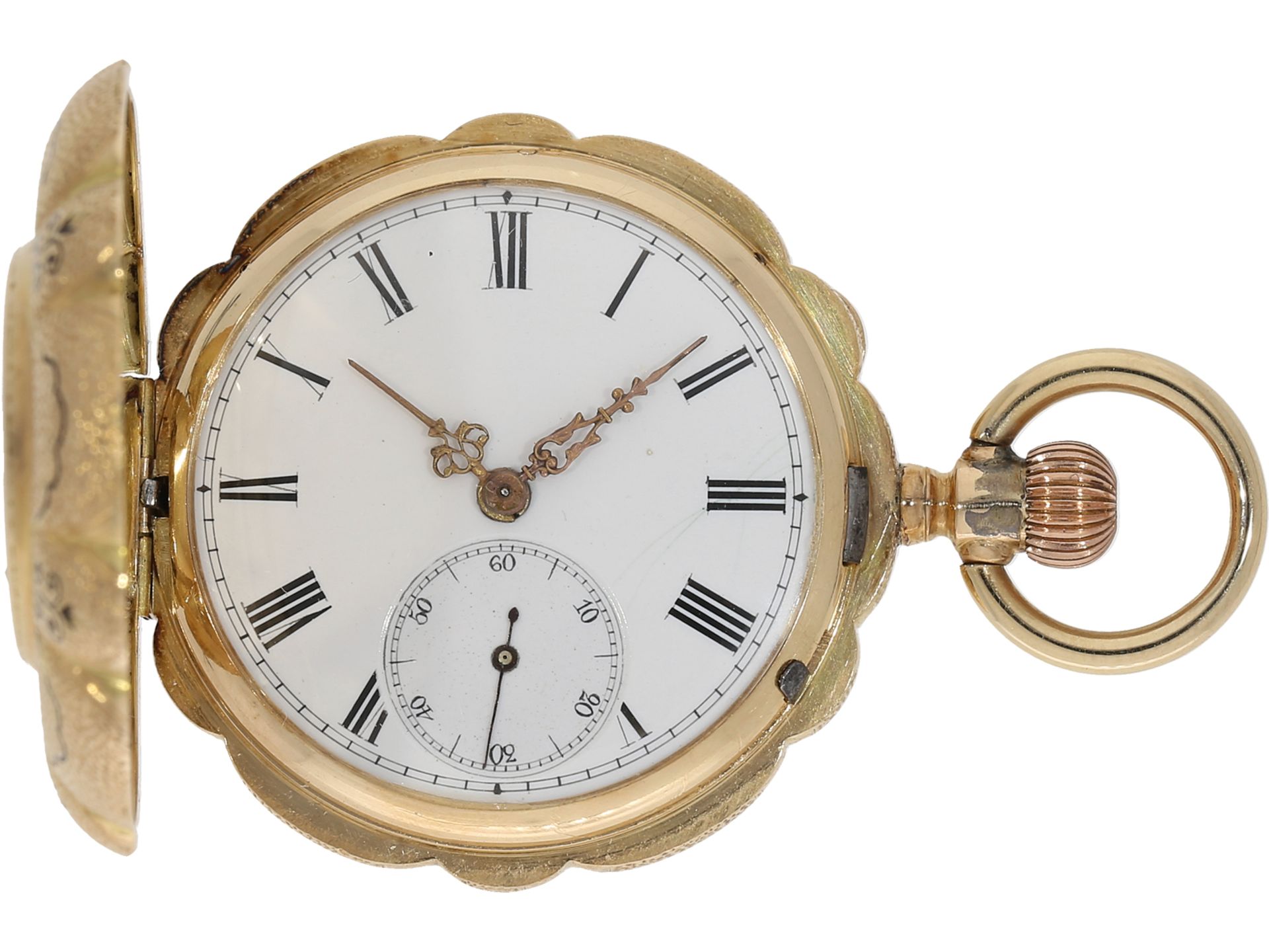 Pocket watch: gold/enamel splendour hunting case watch set with diamonds, Monard Geneve, ca. 1870 - Image 3 of 8