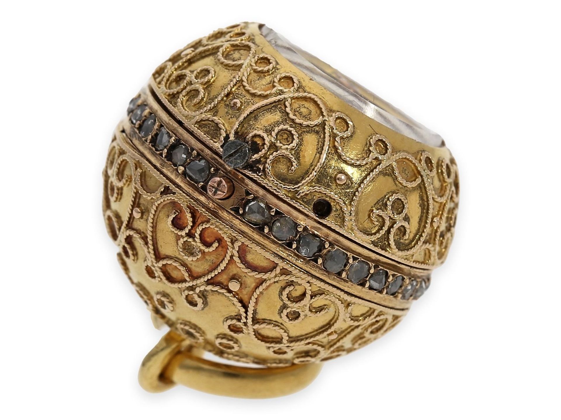 Form watch/ pendant watch: exquisite "Boule de Geneve" ball form watch with granulation and diamond  - Image 4 of 6