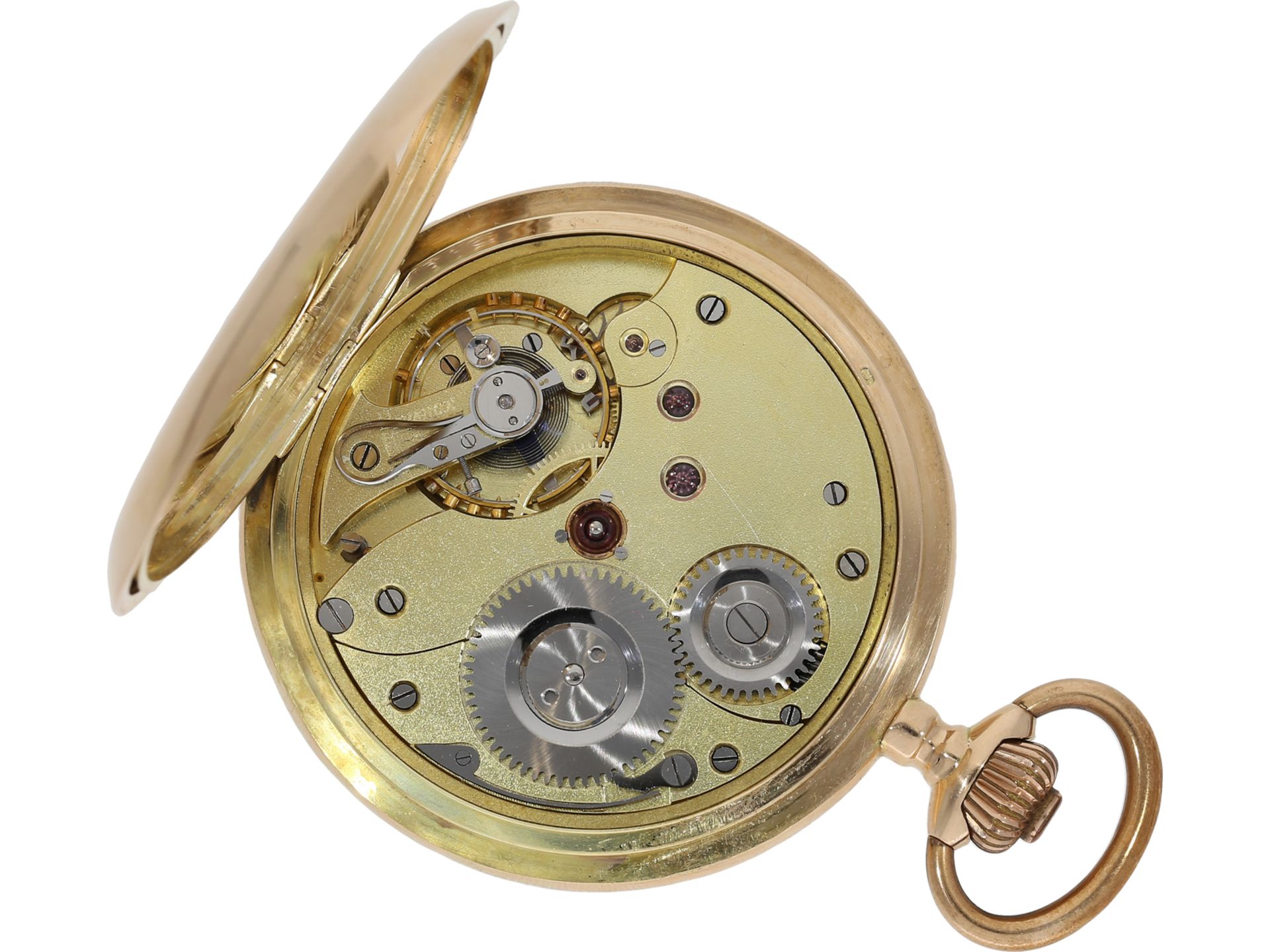 Taschenuhr: Goldsavonnette um 1910, System Glashütte: Ca. Ø 52mm, ca. 90g, 14K Rotgold, Savonnette - Bild 2 aus 7