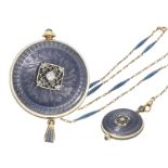 Pendant watch: Art Nouveau gold/ enamel/ platinum pendant watch with matching necklace and original 