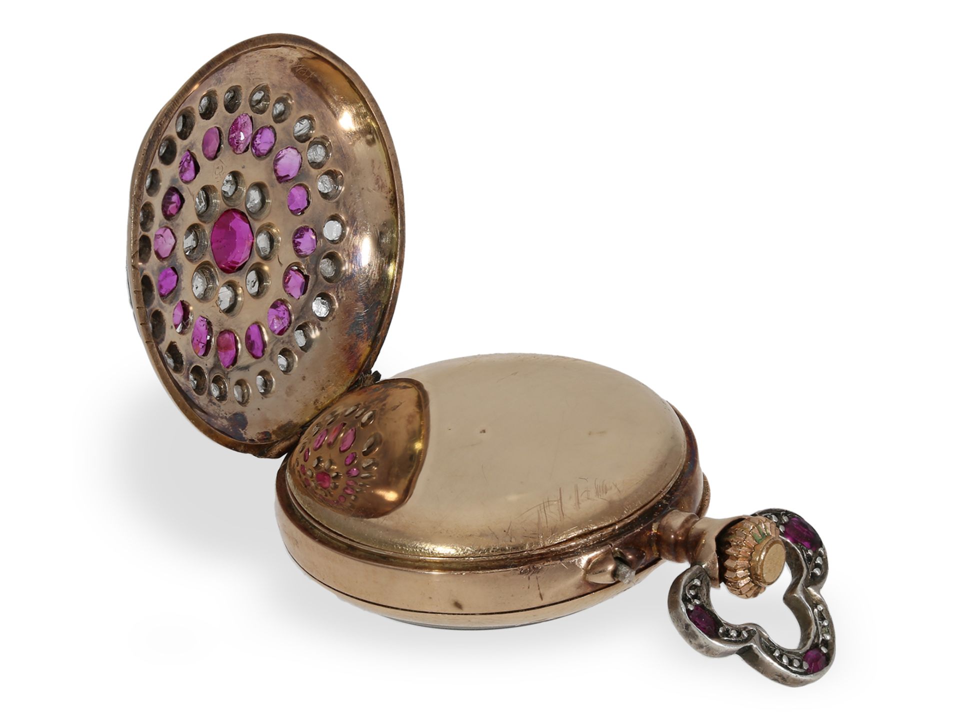 Taschenuhr: Rarität, Miniatur-Damenuhr mit hochwertigem Steinbesatz, Lattes/ Le Coultre um 1890: Ca. - Bild 5 aus 6