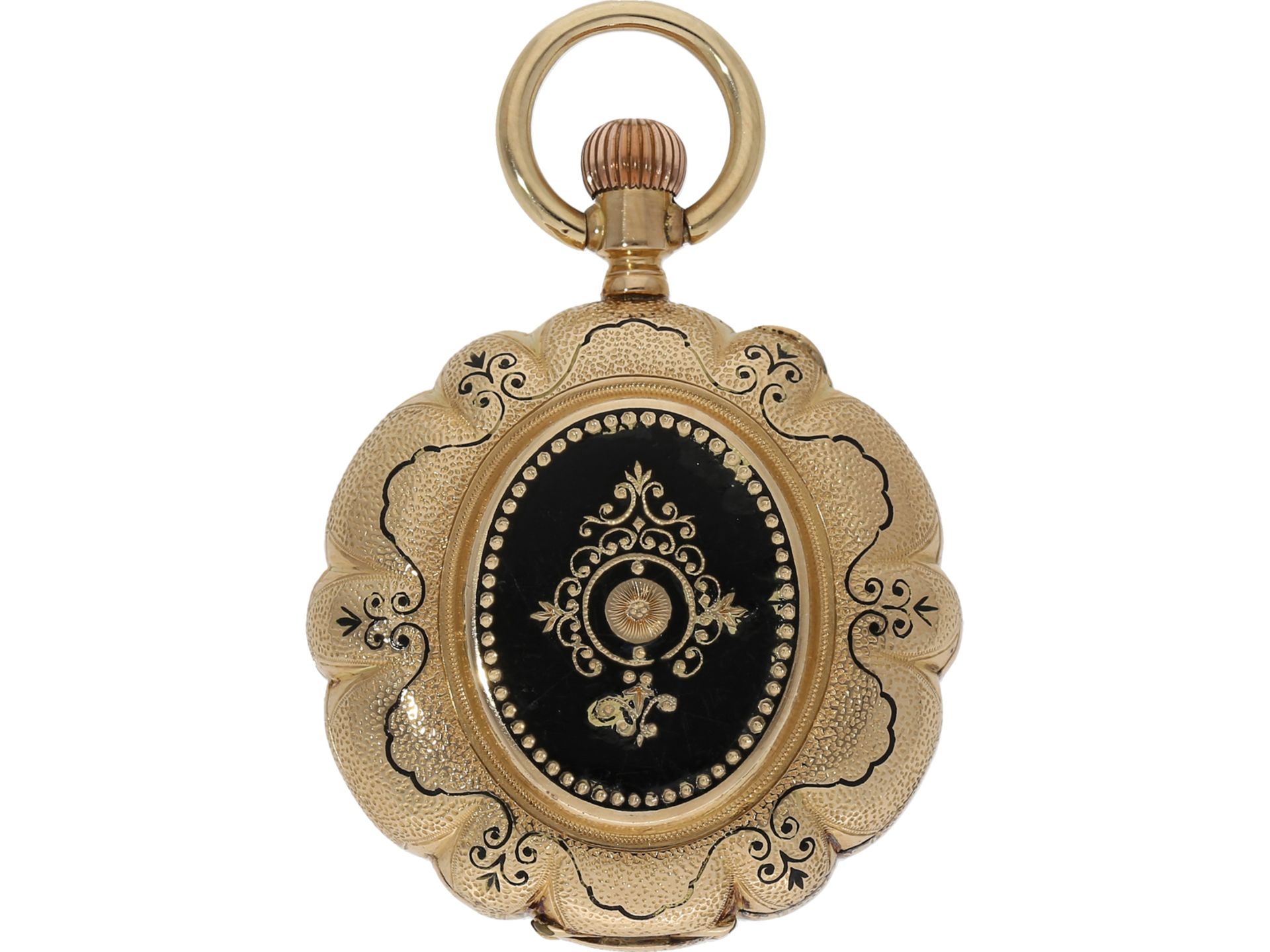 Pocket watch: gold/enamel splendour hunting case watch set with diamonds, Monard Geneve, ca. 1870 - Image 2 of 8