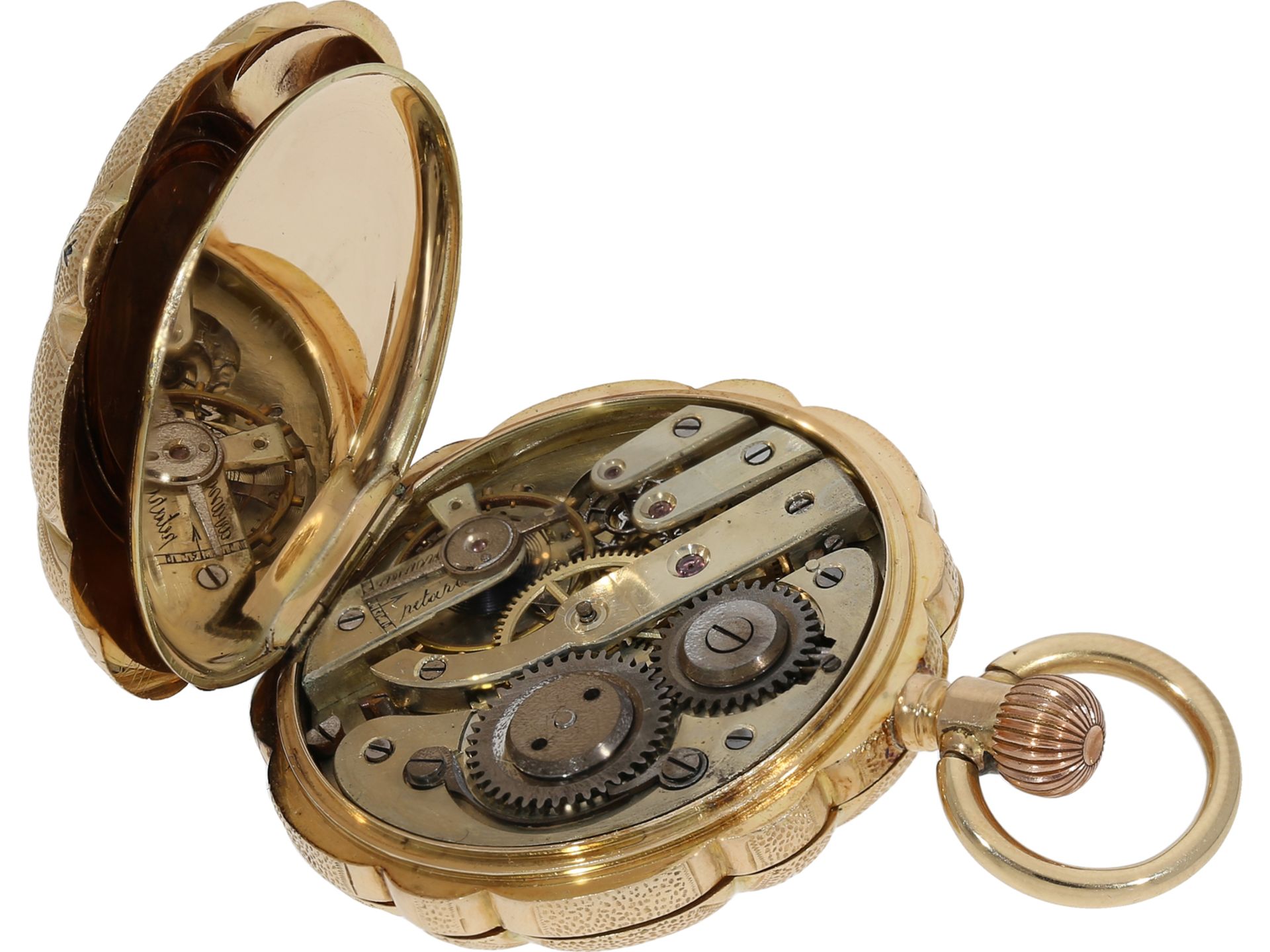 Pocket watch: gold/enamel splendour hunting case watch set with diamonds, Monard Geneve, ca. 1870 - Image 6 of 8