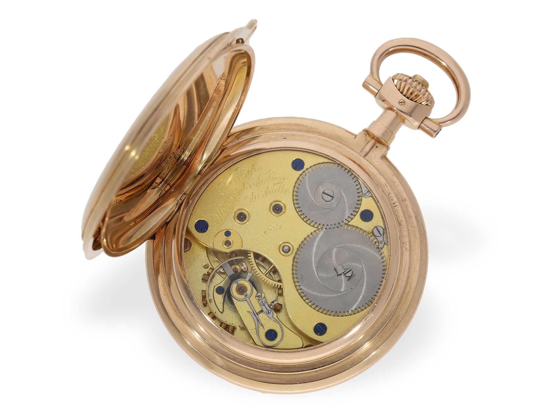 Taschenuhr: imposante, extreme rare A. Lange & Söhne Louis XV Goldsavonnette, ca. 1915: Ca. Ø59mm, - Bild 5 aus 6