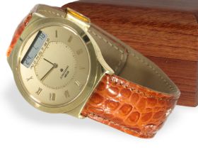 Armbanduhr: seltene Junghans Mega in Gold, Ref 25/9110 von 1980 mit Originalbox und