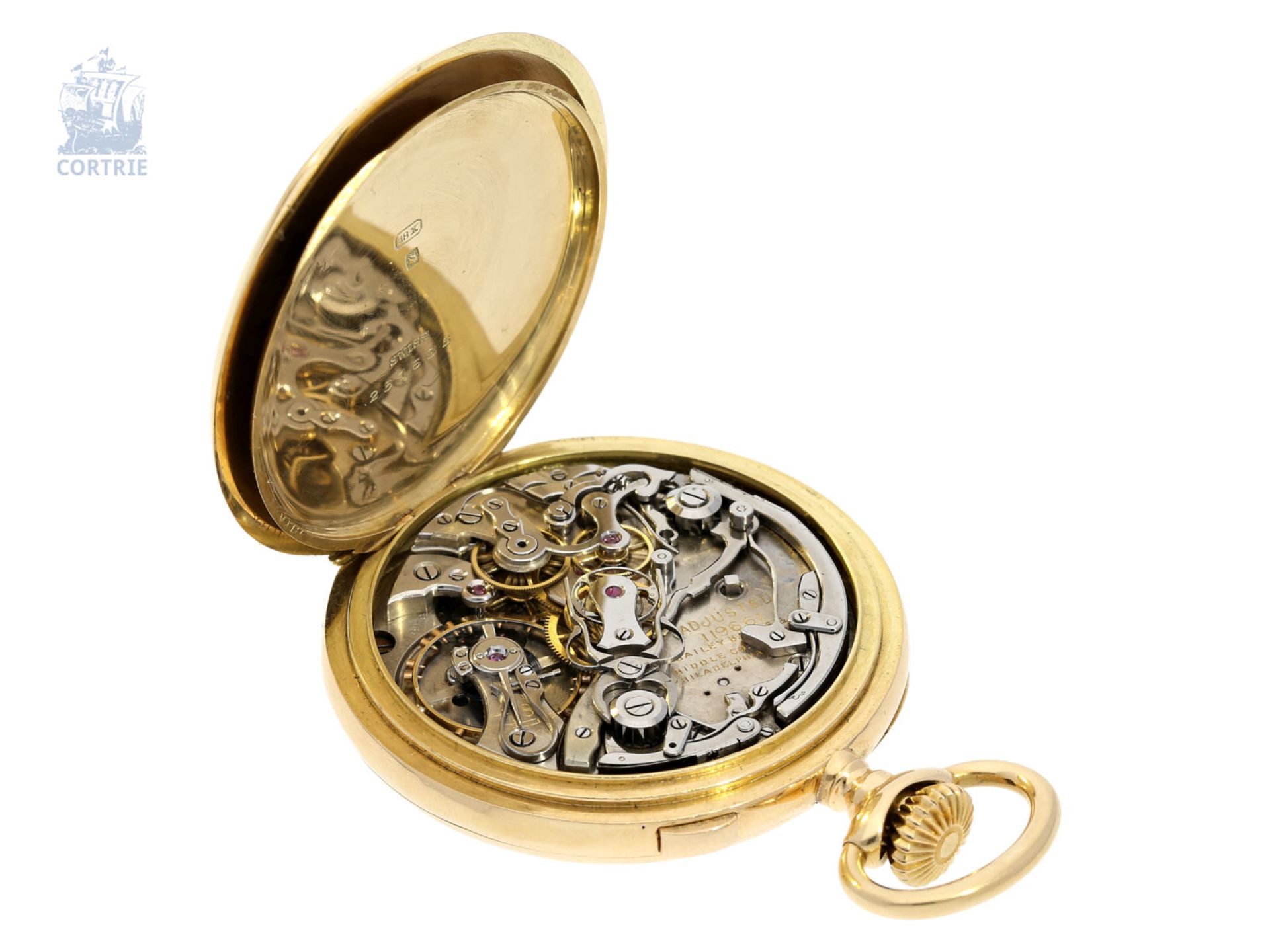 Pocket watch: very fine, small chronograph Rattrapante, gold/enamel case, Bailey, Banks & Biddle, no - Image 5 of 7