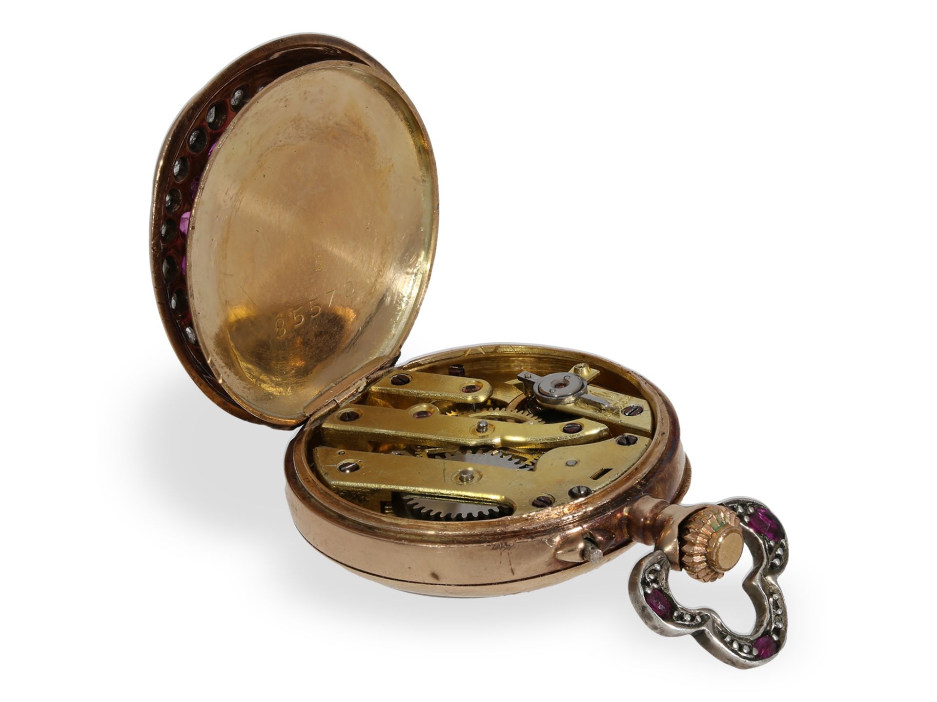 Taschenuhr: Rarität, Miniatur-Damenuhr mit hochwertigem Steinbesatz, Lattes/ Le Coultre um 1890: Ca. - Bild 4 aus 6