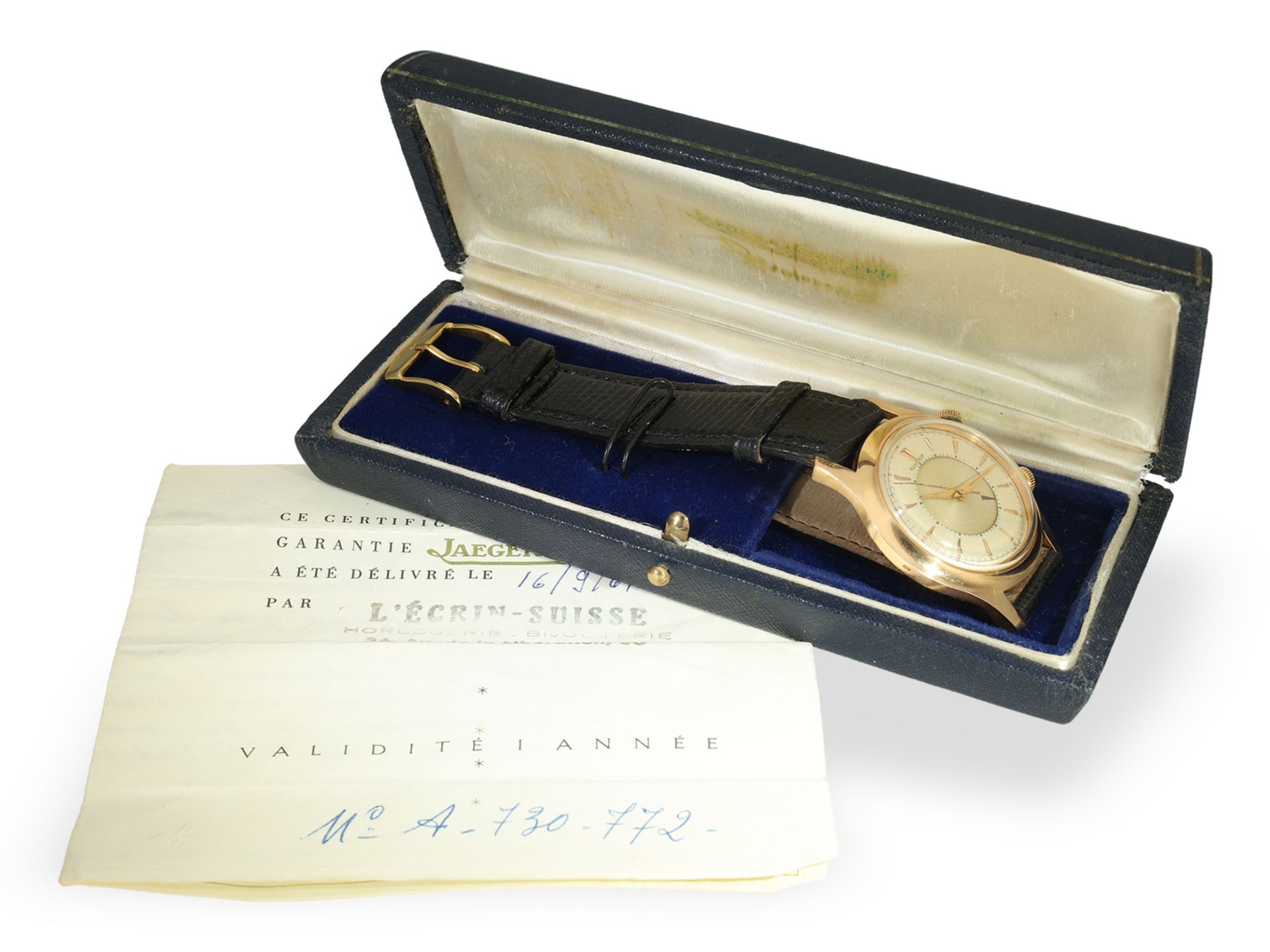 Wristwatch: Jaeger Le Coultre Memovox Ref. E852 "Pink-Gold", full set from 1961