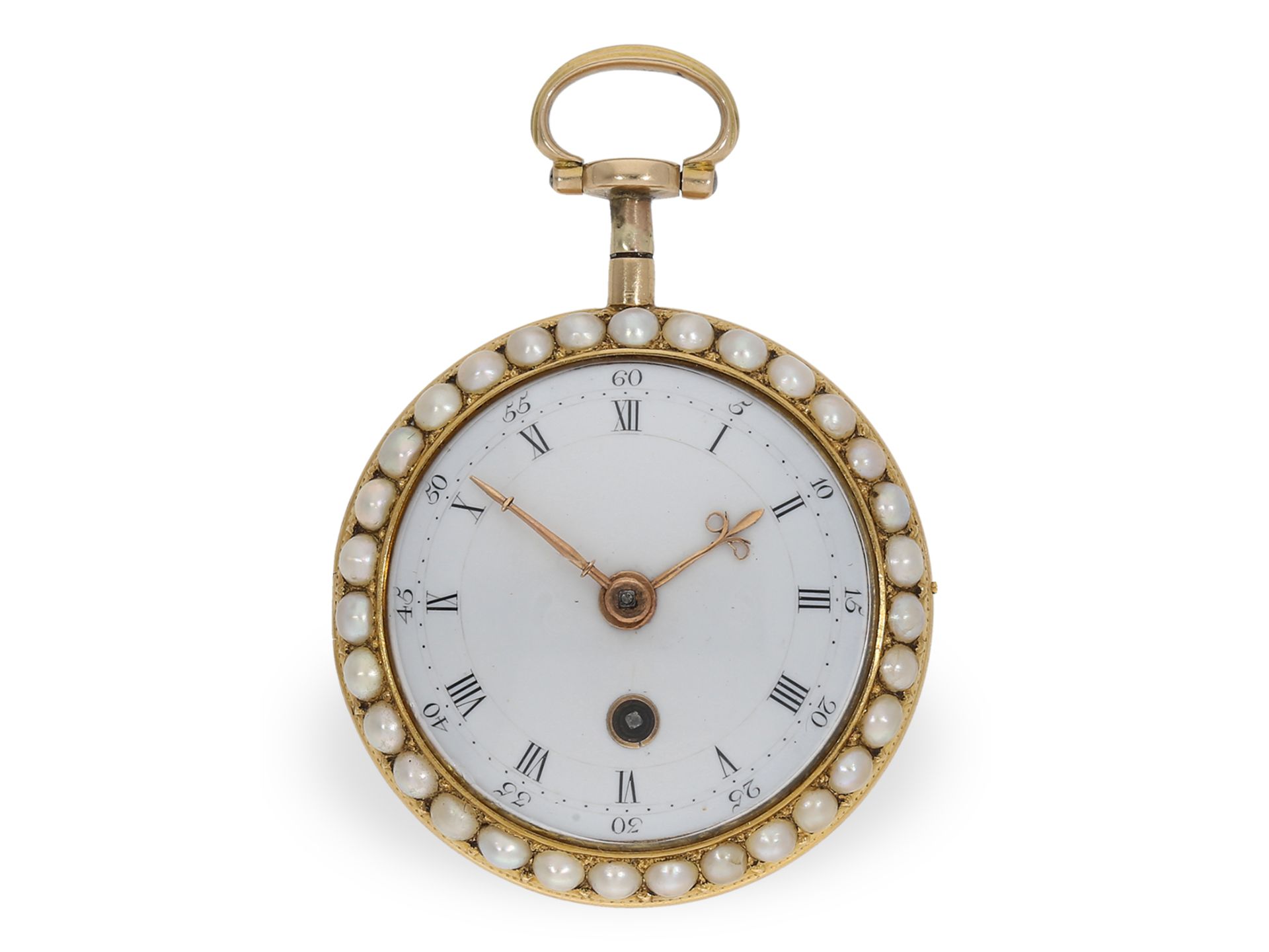 Pocket watch: very fine English gold/enamel verge watch with Oriental pearl setting, ca. 1790 - Image 3 of 5