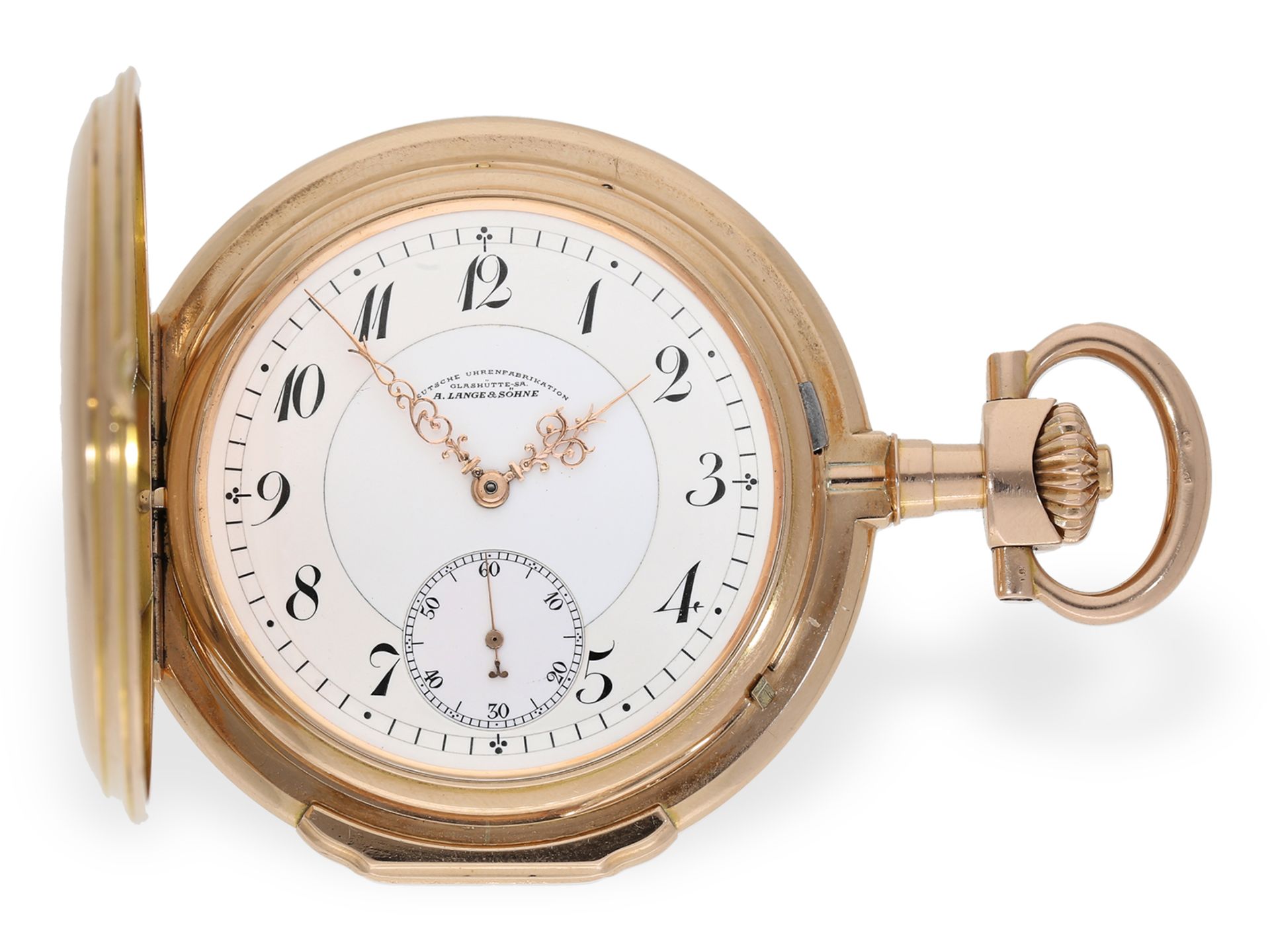 Taschenuhr: imposante, extreme rare A. Lange & Söhne Louis XV Goldsavonnette, ca. 1915: Ca. Ø59mm,