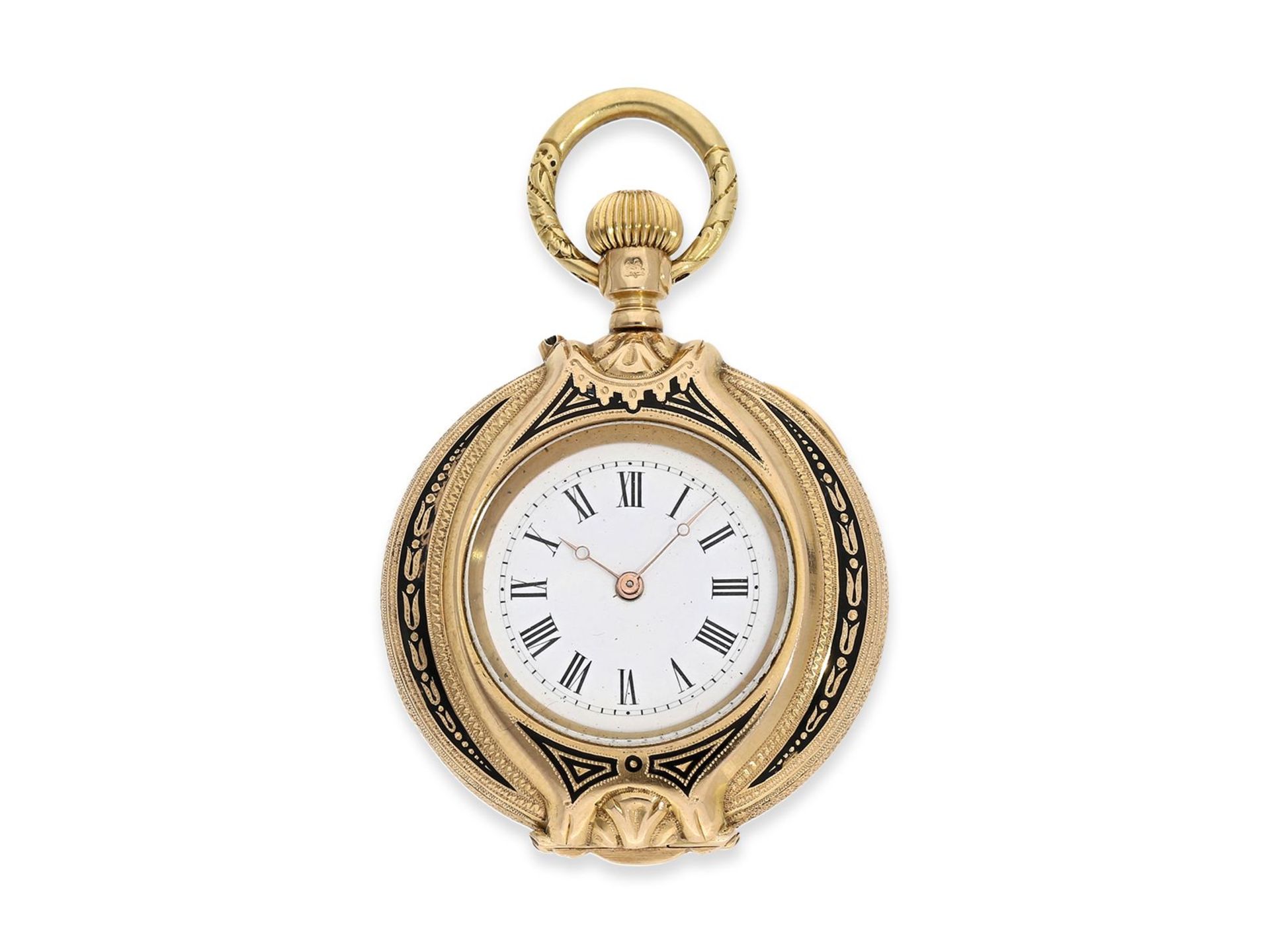 Pocket watch/ form watch: rare gold/ enamel form watch with diamonds, ca. 1880 - Image 2 of 4