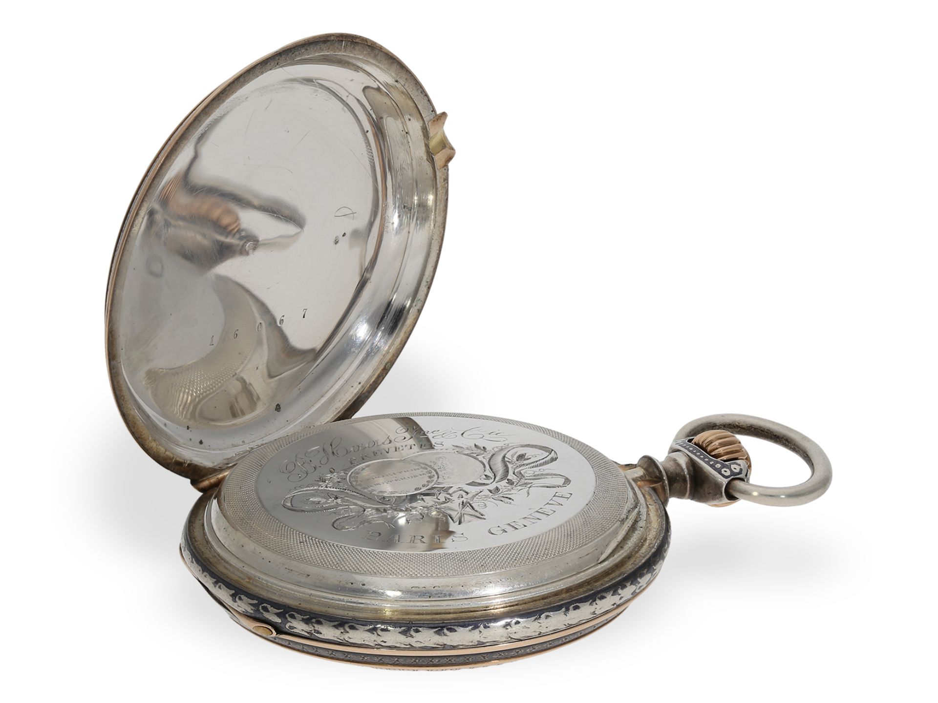 Pocket watch: heavy Geneva Ankerchronometer with splendour case, B. Haas Jeune Paris-Geneve No.16067 - Image 6 of 7