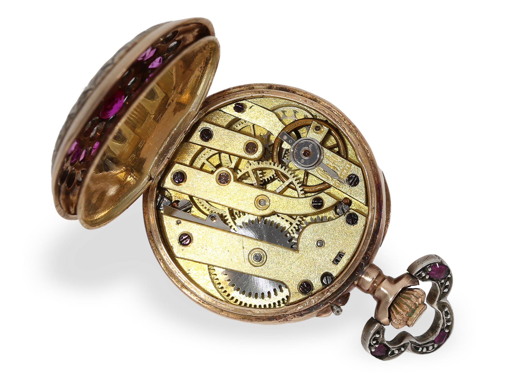 Taschenuhr: Rarität, Miniatur-Damenuhr mit hochwertigem Steinbesatz, Lattes/ Le Coultre um 1890: Ca. - Bild 3 aus 6