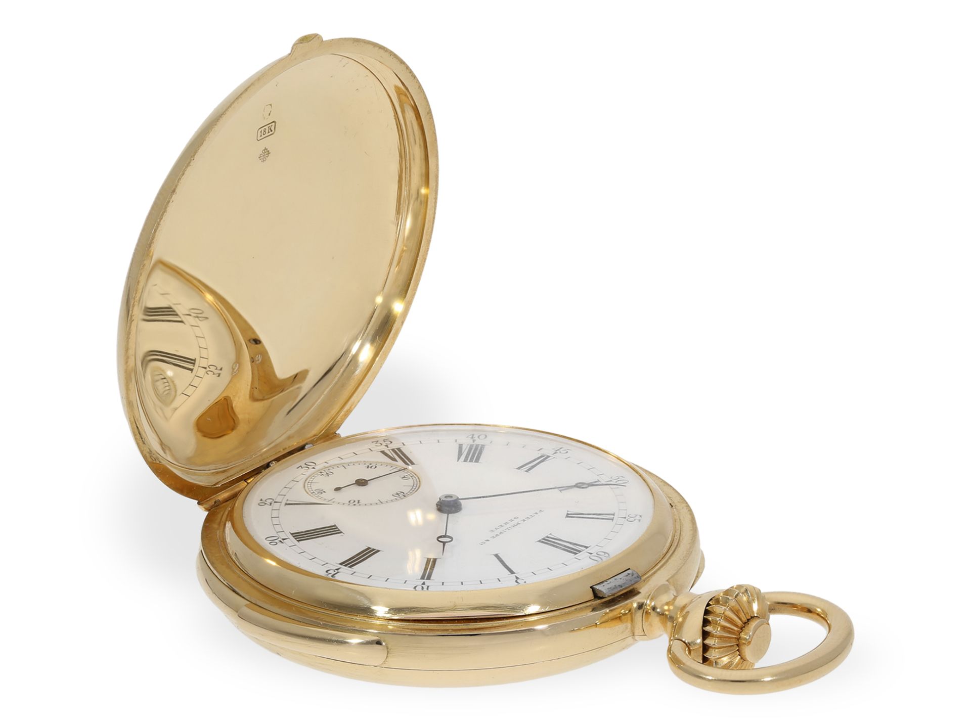 Pocket watch: unusual Patek Philippe gold hunting case watch with repeater and nobility monogram, ca - Image 6 of 8
