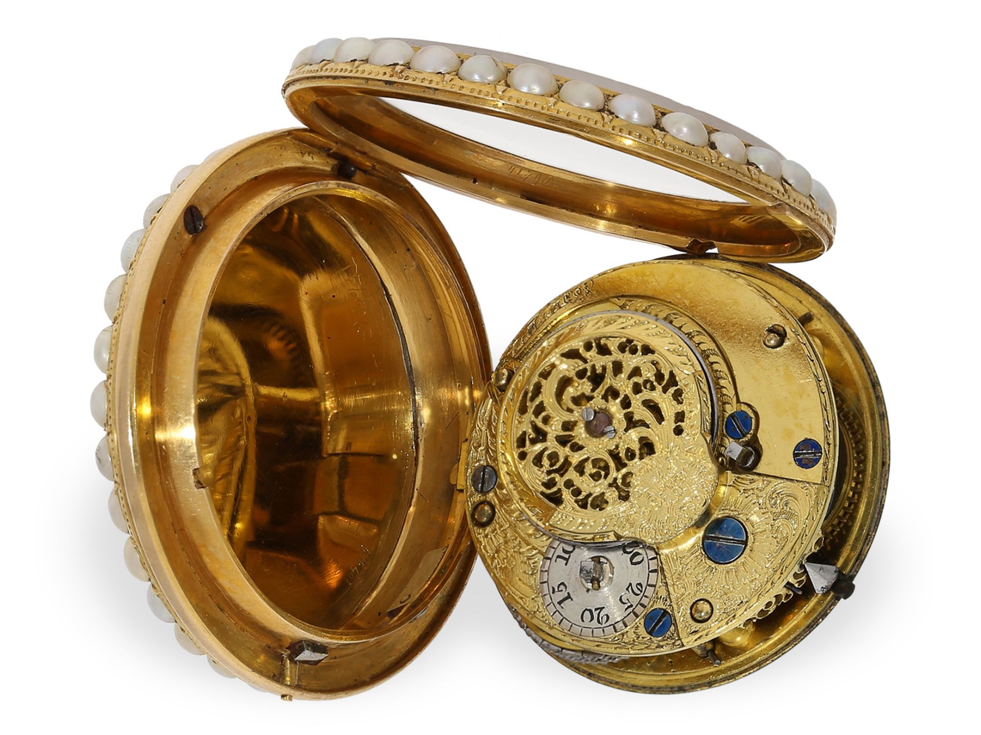 Pocket watch: very fine English gold/enamel verge watch with Oriental pearl setting, ca. 1790 - Image 5 of 5