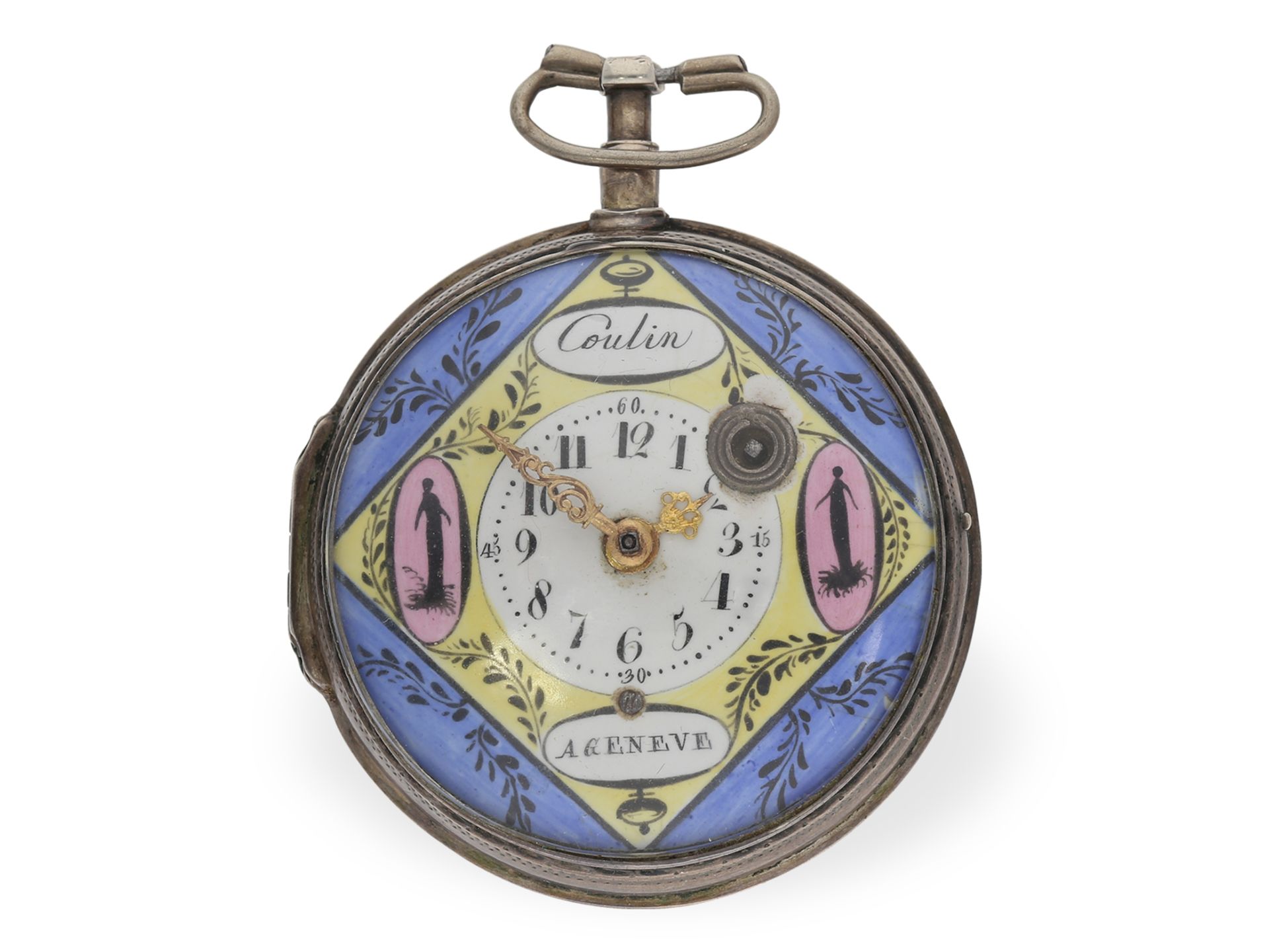 Pocket watch: attractive verge watch with multicoloured enamel dial, Coulin Geneve ca. 1780