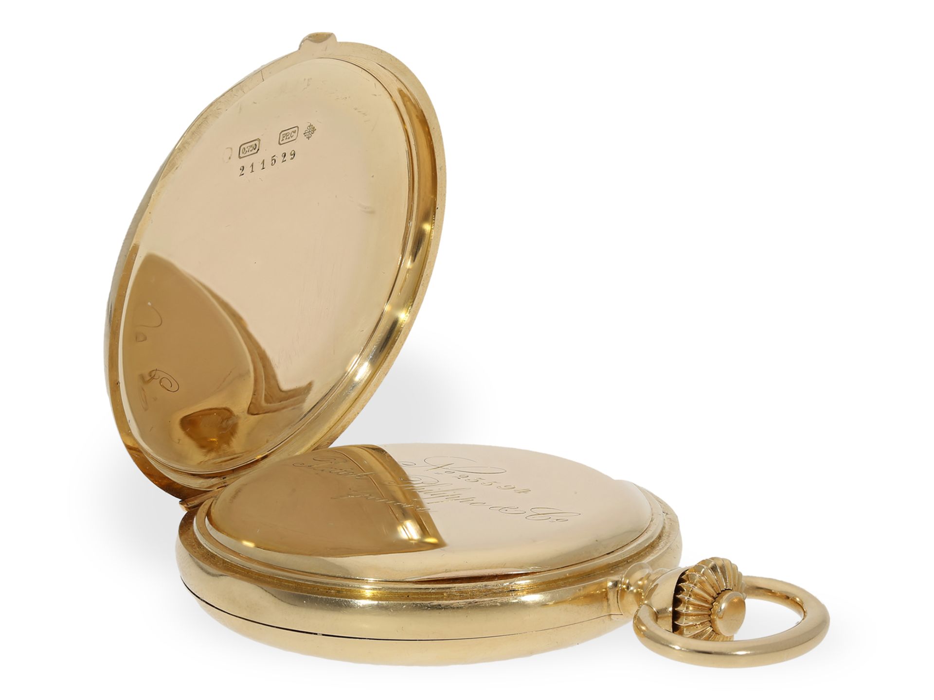 Pocket watch: unusual Patek Philippe gold hunting case watch with repeater and nobility monogram, ca - Image 5 of 8