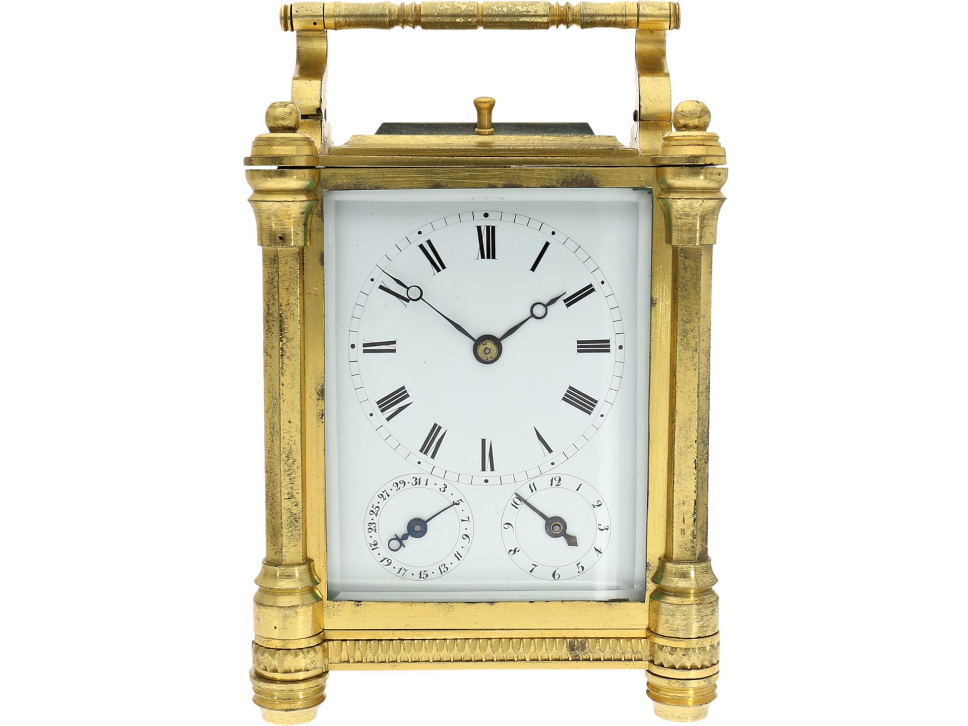 Travel clock: highly complicated, technically interesting travel clock with 4 complications, 19th ce