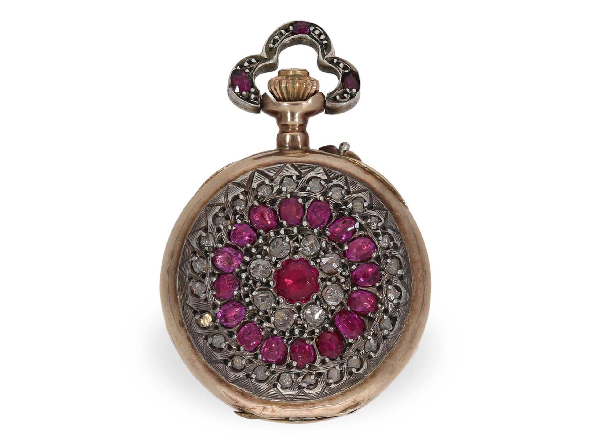 Taschenuhr: Rarität, Miniatur-Damenuhr mit hochwertigem Steinbesatz, Lattes/ Le Coultre um 1890: Ca.