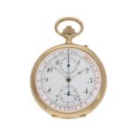 Pocket watch: fine Longines chronograph with rare dial with red scale, ca. 1915