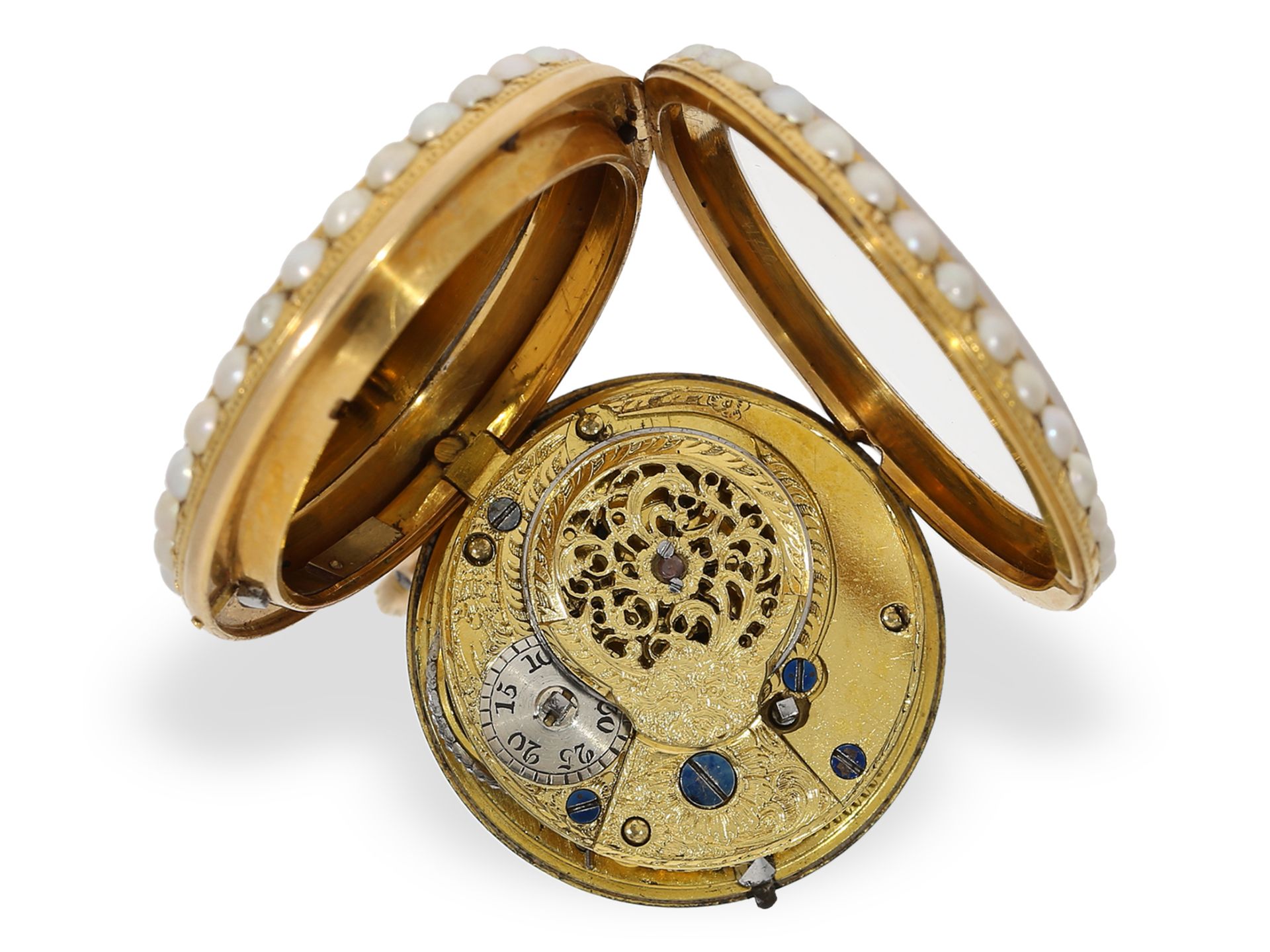 Pocket watch: very fine English gold/enamel verge watch with Oriental pearl setting, ca. 1790 - Image 4 of 5