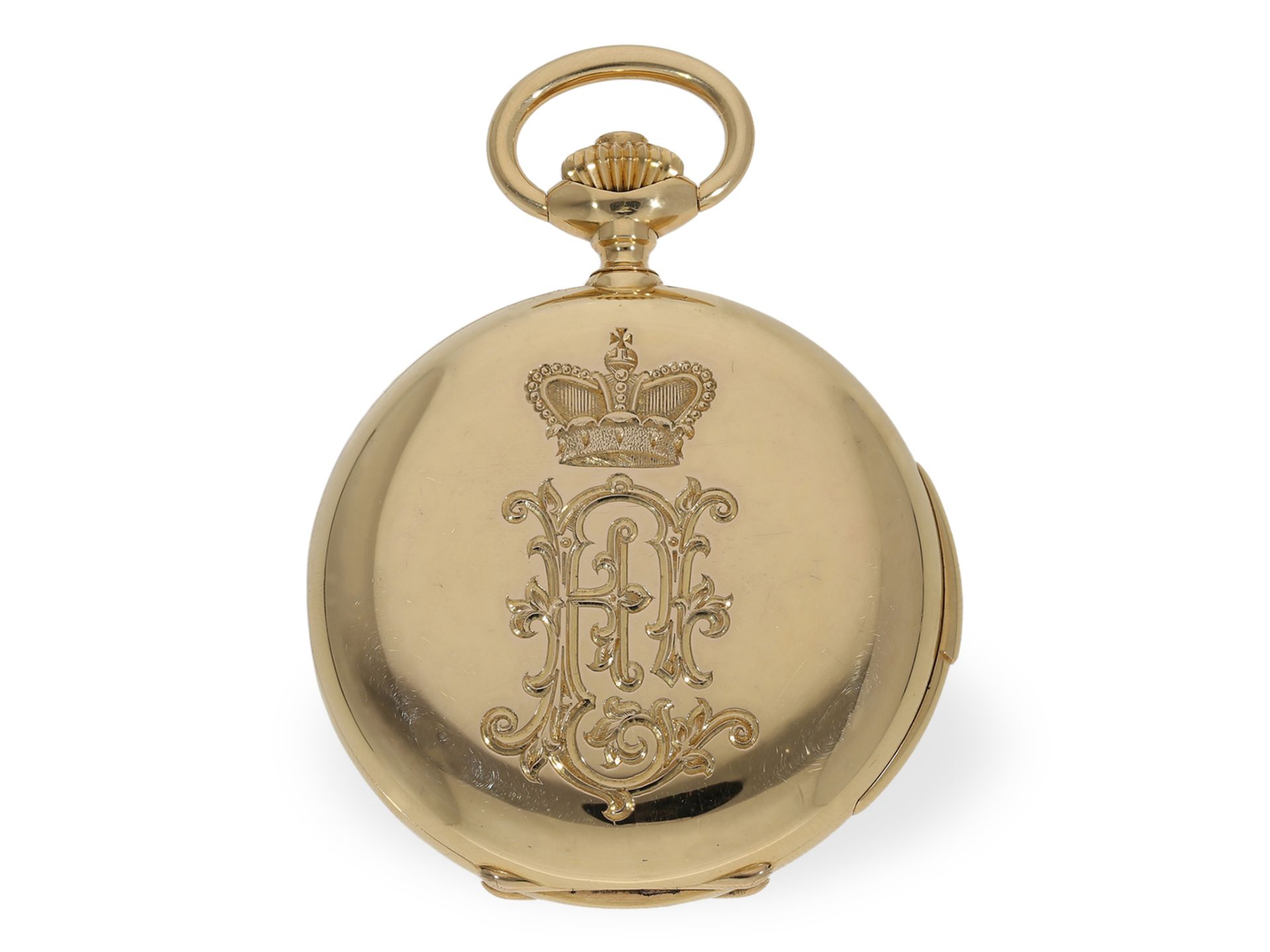 Pocket watch: unusual Patek Philippe gold hunting case watch with repeater and nobility monogram, ca - Image 7 of 8