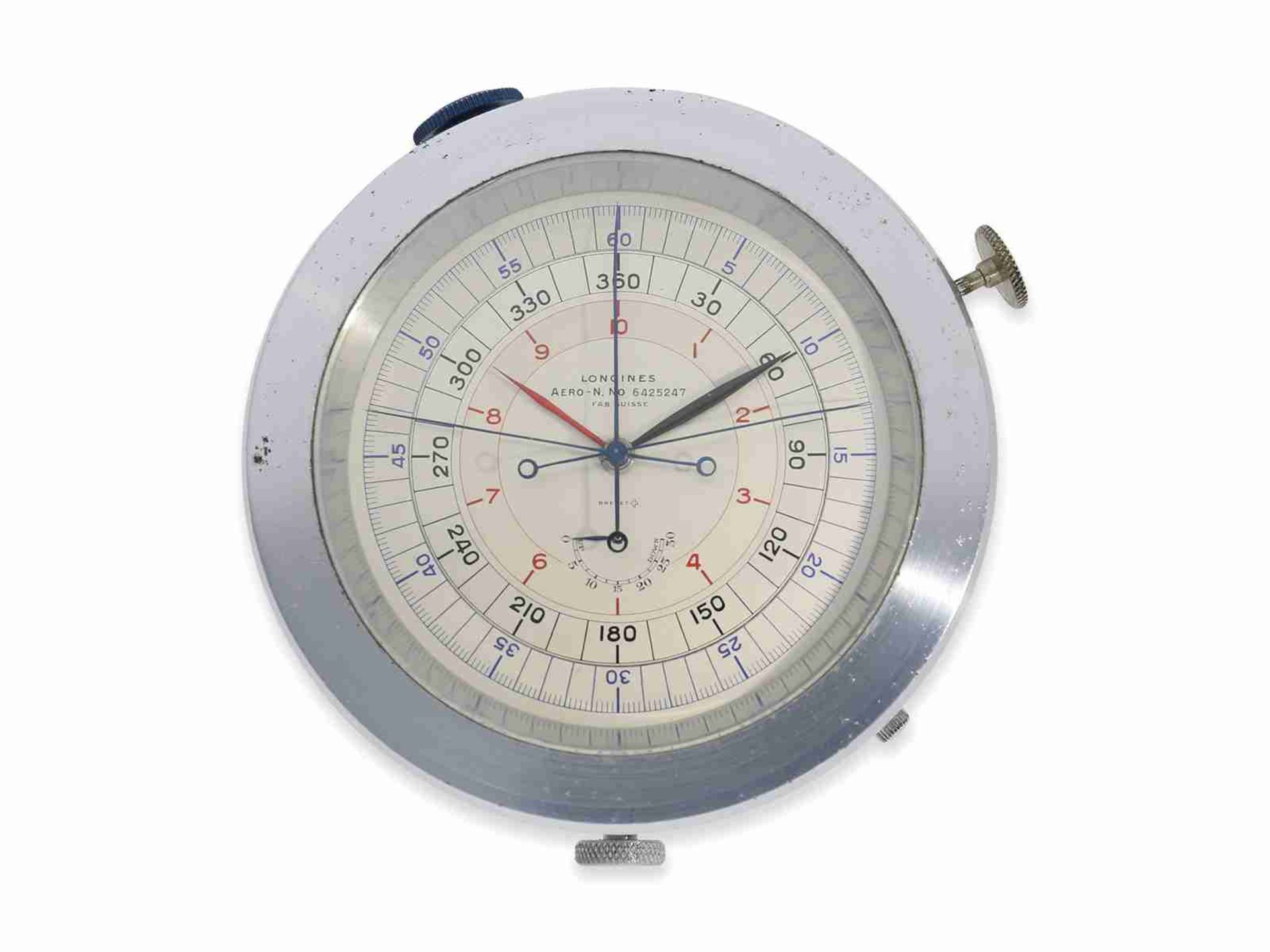 Navigation watch: Longines rarity, siderograph "Aero" Marine Nationale Aeronotique Navale with doubl