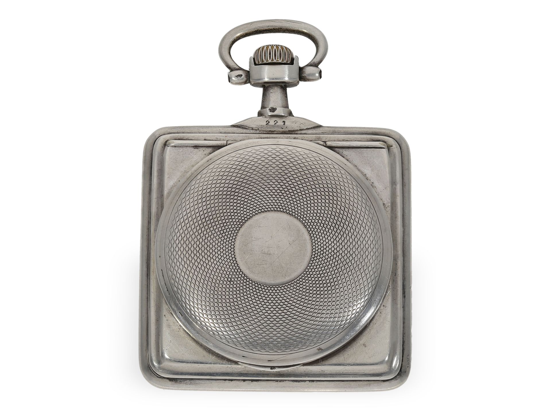 Taschenuhr: seltene quadratische Taschenuhr von Omega, vermutlich um 1900: Ca.49 × 49 mm, ca. 76g, - Bild 6 aus 6