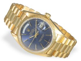Armbanduhr: Rolex Day-Date mit blauem Zifferblatt, Ref. 18038, Originalbox, ca.1981: Ca. Ø 36mm, ca.