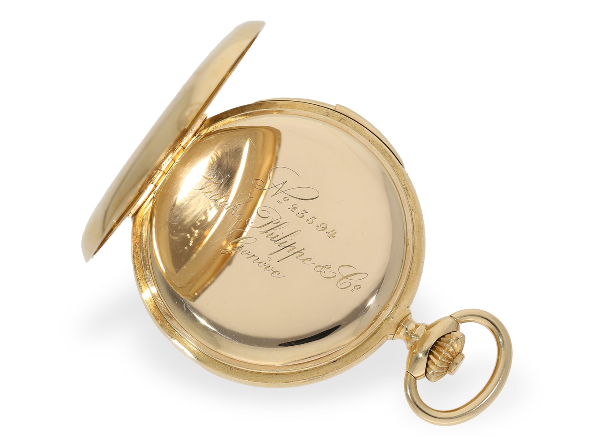 Pocket watch: unusual Patek Philippe gold hunting case watch with repeater and nobility monogram, ca - Image 3 of 8