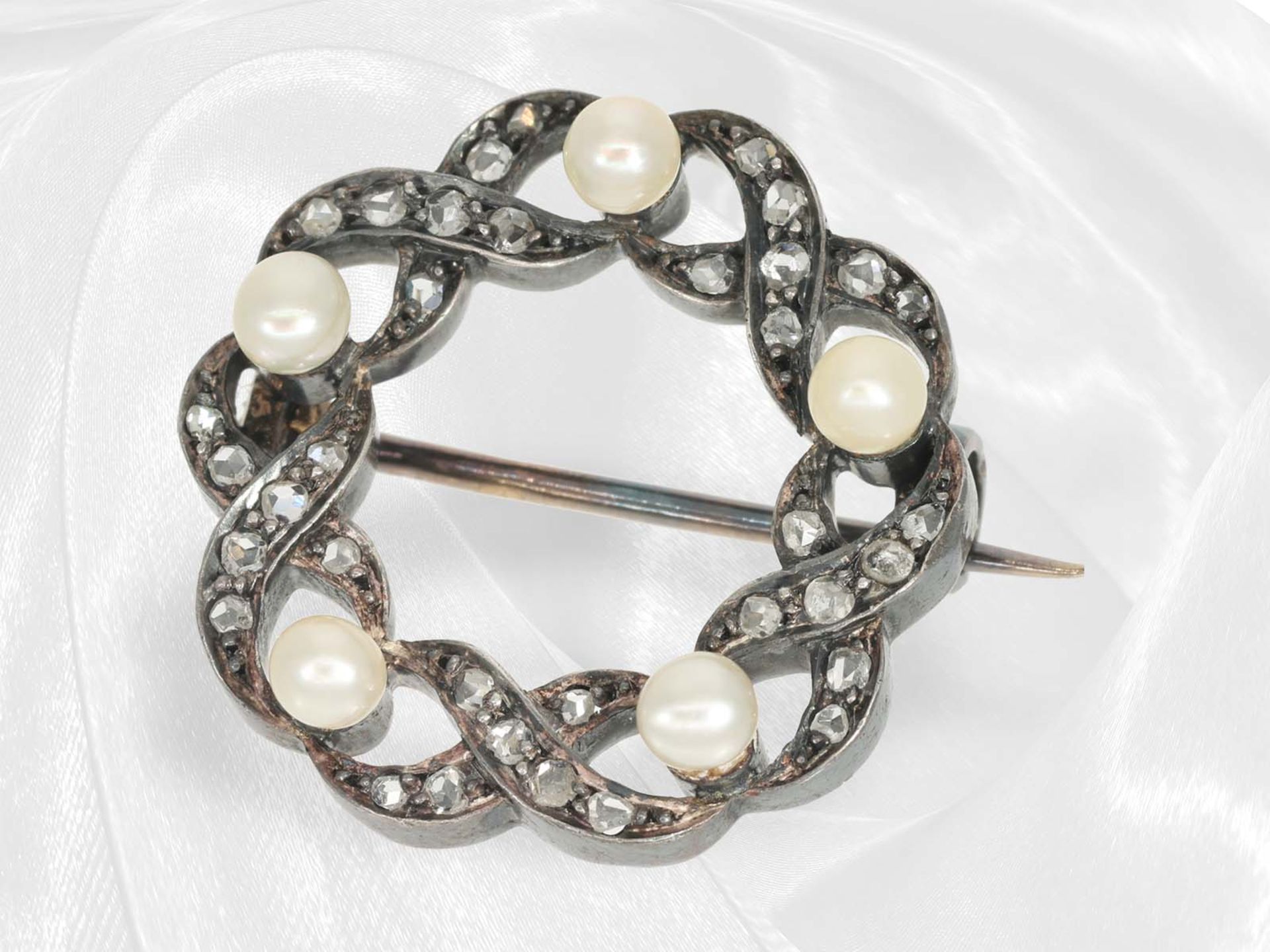 Antike Diamant/Perlenbrosche, Frankreich um 1880