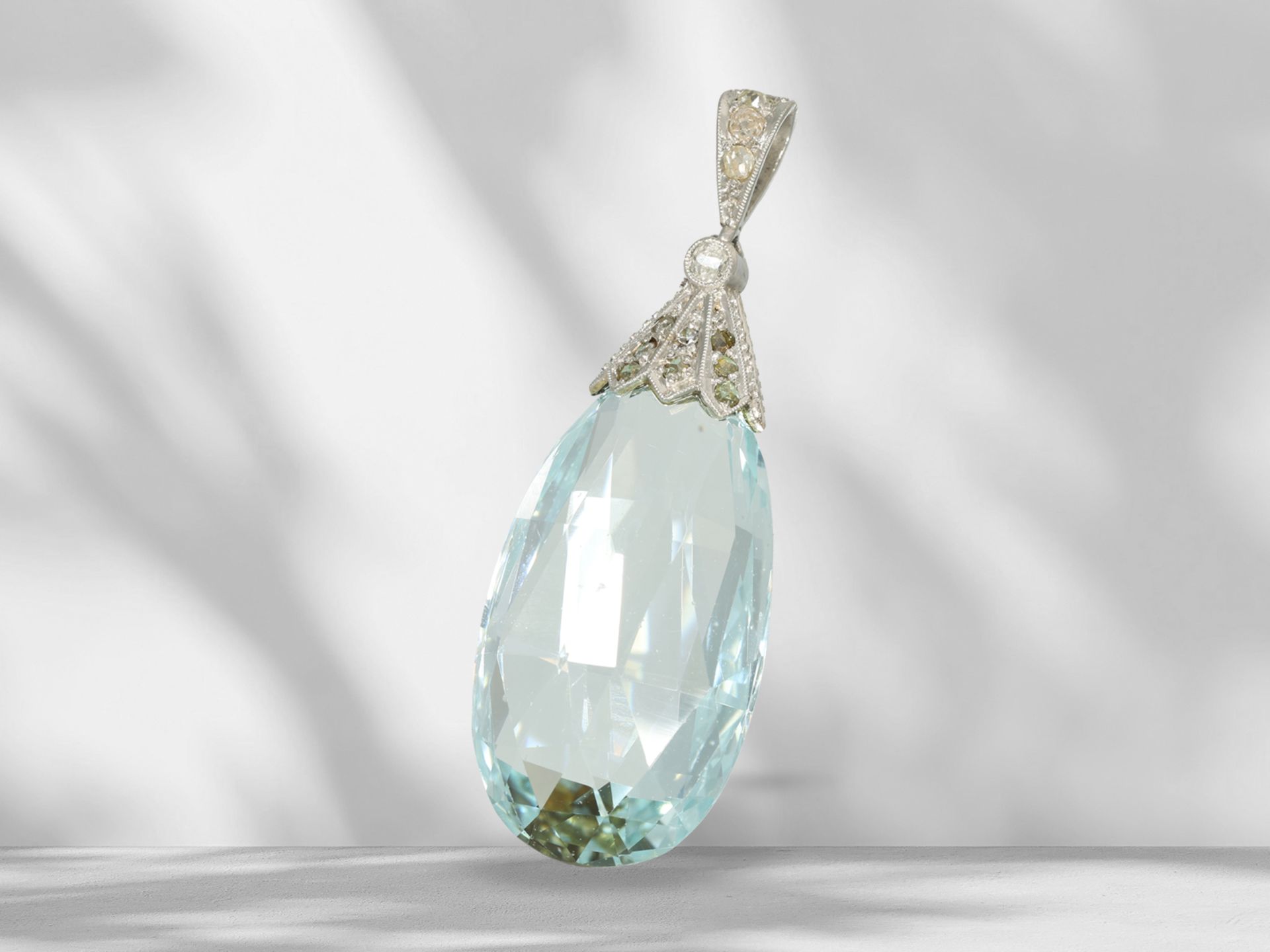 Pendant: very beautiful drop aquamarine/diamond pendant, approx. 20ct - Image 4 of 5