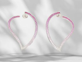 Ohrringe: moderner, sehr seltener Piaget Ohrschmuck in Herzform mit Brillanten und pinken Saphiren