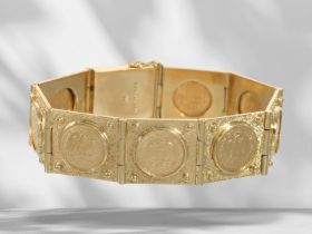 Armband: äußerst aufwendig und geschmackvoll gefertigtes Goldschmiede-Münzarmband, 9 x Dos Pesos