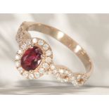 Ring: beautiful, modern pink gold goldsmith ring with rubellite and brilliant-cut diamonds, unworn
