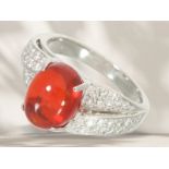 Ring: solid platinum cocktail ring with brilliant-cut diamonds and a finest Mexican fire opal, unwor