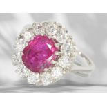 Ring: very beautiful, high-quality vintage ruby/brilliant-cut diamond flower ring, approx. 3.24ct