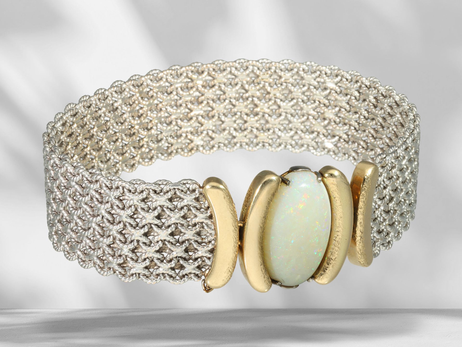 Attractive, heavy and handcrafted bicolour designer bracelet with opal setting - Image 2 of 4