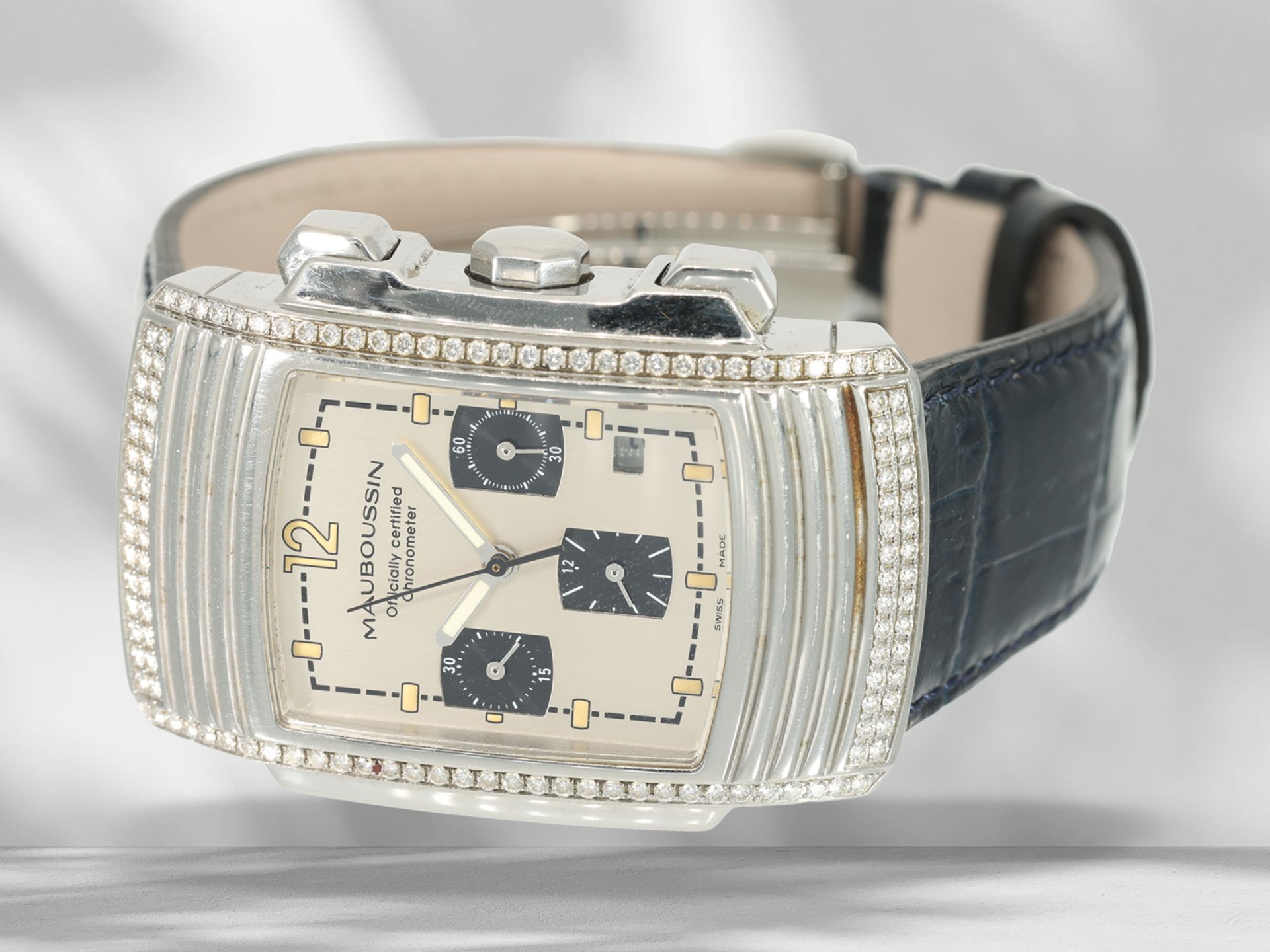 Wristwatch: luxurious chronograph with brilliant-cut diamonds, chronometer "Fouga" by Mauboussin - Image 3 of 4