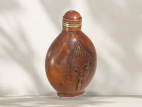 Flacon: dekorativer antiker, asiatischer Parfüm/Schnupftabak-Flacon aus Edelholz