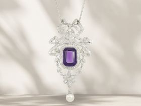 Kette/Collier/Brosche: feine Kette mit sehr dekorativem und hochwertigen, Amethyst/Brillant-Goldschm