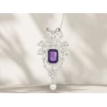 Chain/necklace: fine chain with a very decorative, high-quality amethyst/brilliant-cut diamond gold 