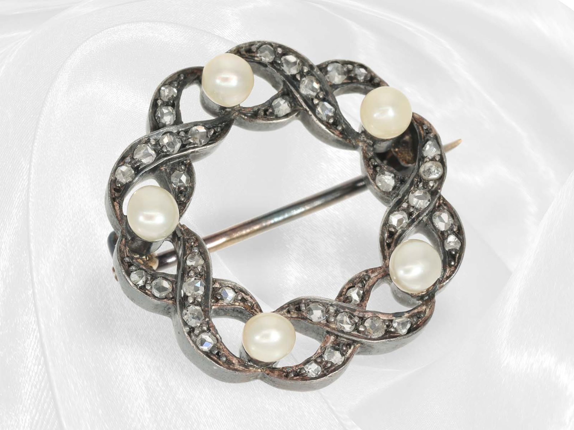 Antique diamond/pearl brooch, France ca. 1880 - Image 2 of 3