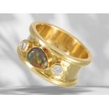 High-carat, elaborately designed opal/brilliant-cut diamond goldsmith ring, unique handwork