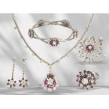 Vintage goldsmith set in 18/14K white gold with rubies and Old European cut diamonds, approx. 12ct d