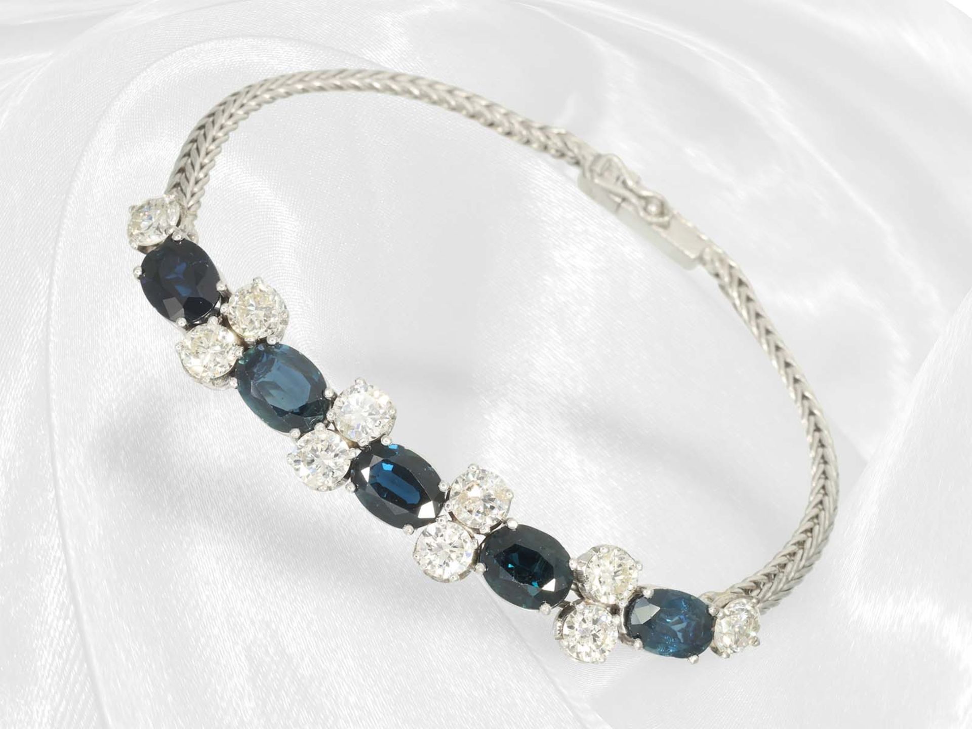 Very beautiful vintage sapphire/brilliant-cut diamond goldsmith bracelet, approx. 3.3ct brilliant-cu