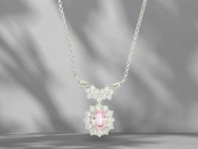 Kette: hochwertiges, neuwertiges Platincollier mit zertifiziertem Padparadscha Saphir von 1,465ct "N