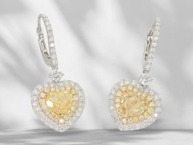 Ohrringe: Hochwertiger Ohrschmuck mit Brillantbesatz, 2 x 1ct Fancy Light Yellow